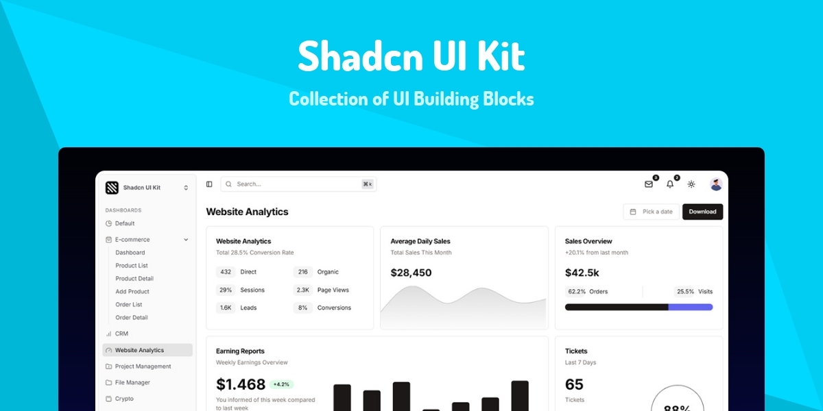 Shadcn UI Kit - Collection of UI Building Blocks - Made with React.js