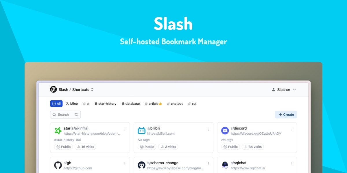 Slash - Self-hosted Bookmark Manager - Made with React.js
