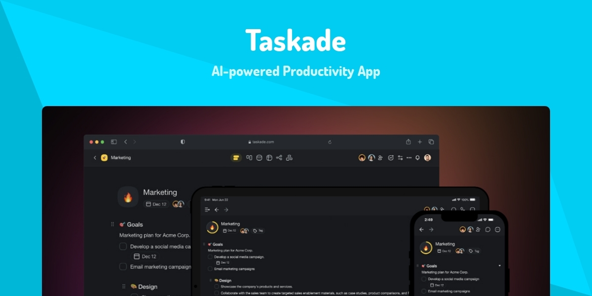Taskade - AI-powered Productivity App - Made with React.js