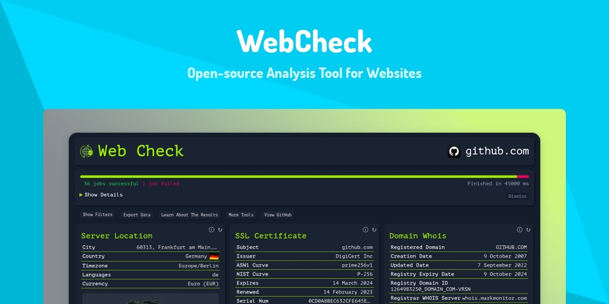 WebCheck - Open-source Analysis Tool for Websites - Made with React.js