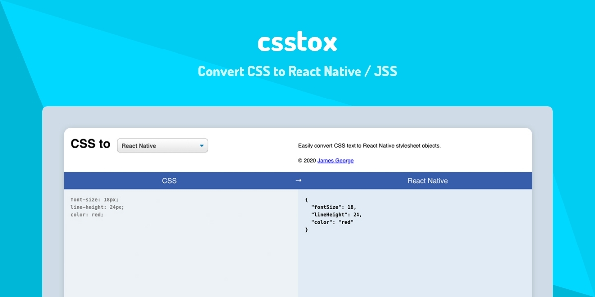 csstox - Convert CSS to React Native / JSS - Made with React.js