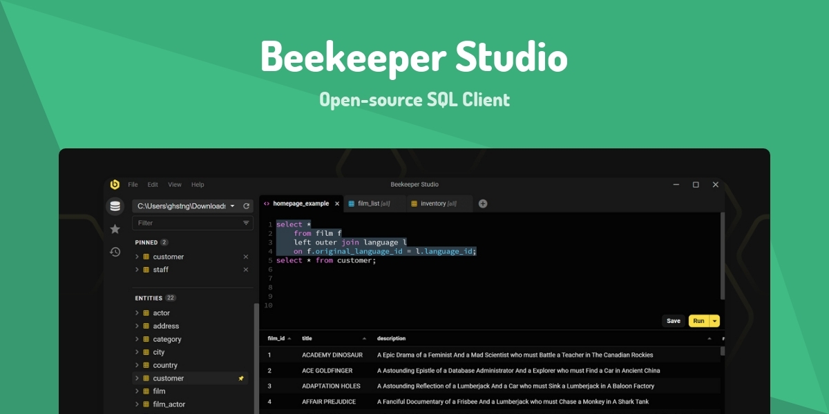 Beekeeper Studio - Open-source SQL Client - Made with Vue.js