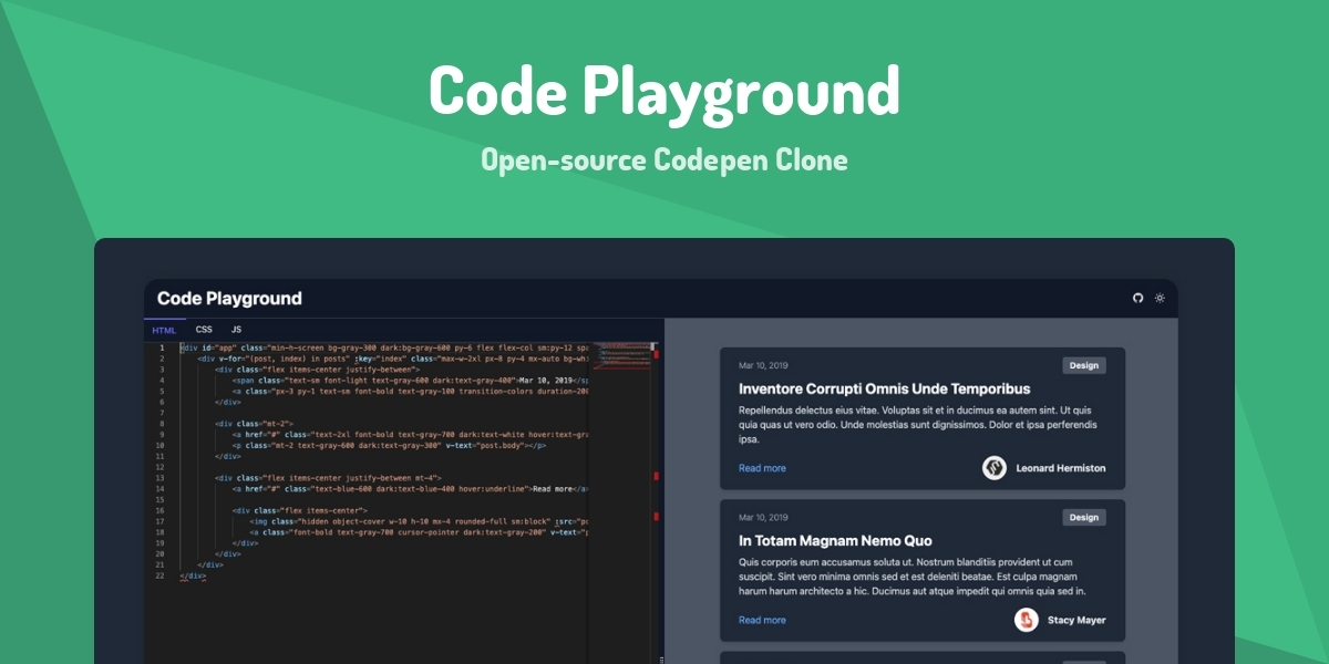 Code Playground - Open-source Codepen Clone - Made with Vue.js
