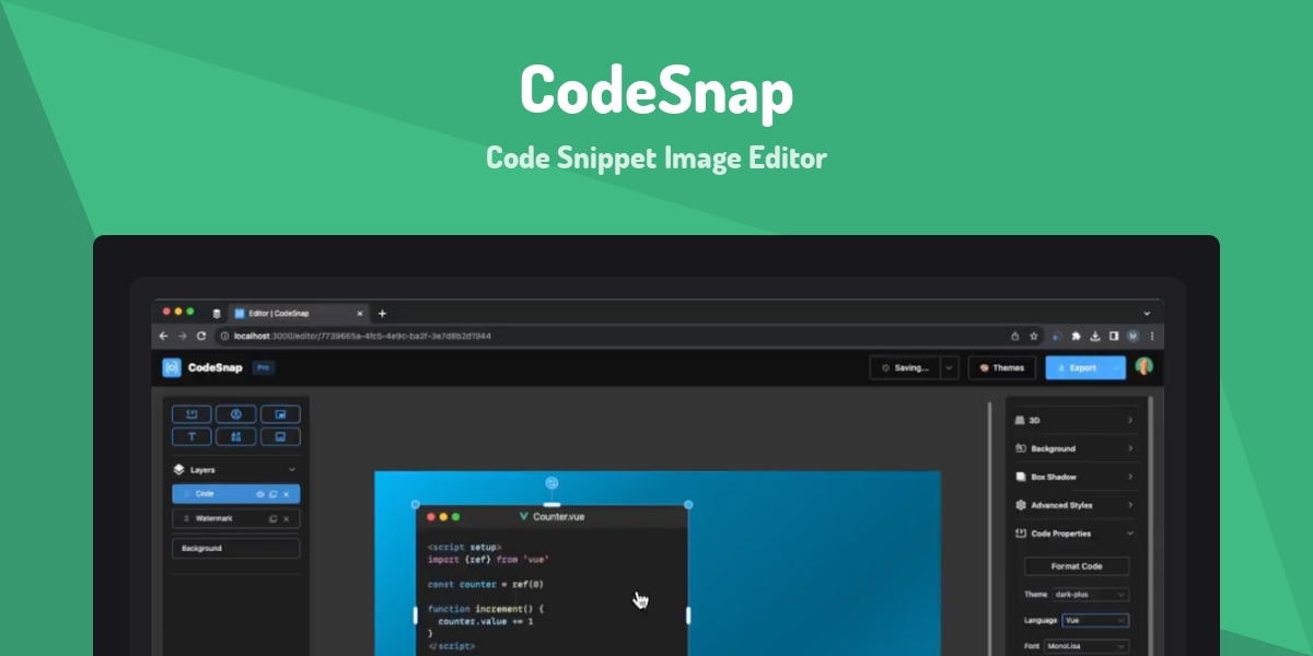 CodeSnap - Code Snippet Image Editor - Made with Vue.js