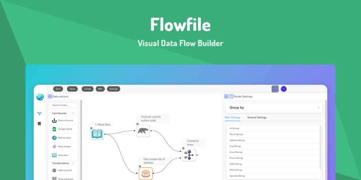 Flowfile - Visual Data Flow Builder - Made with Vue.js