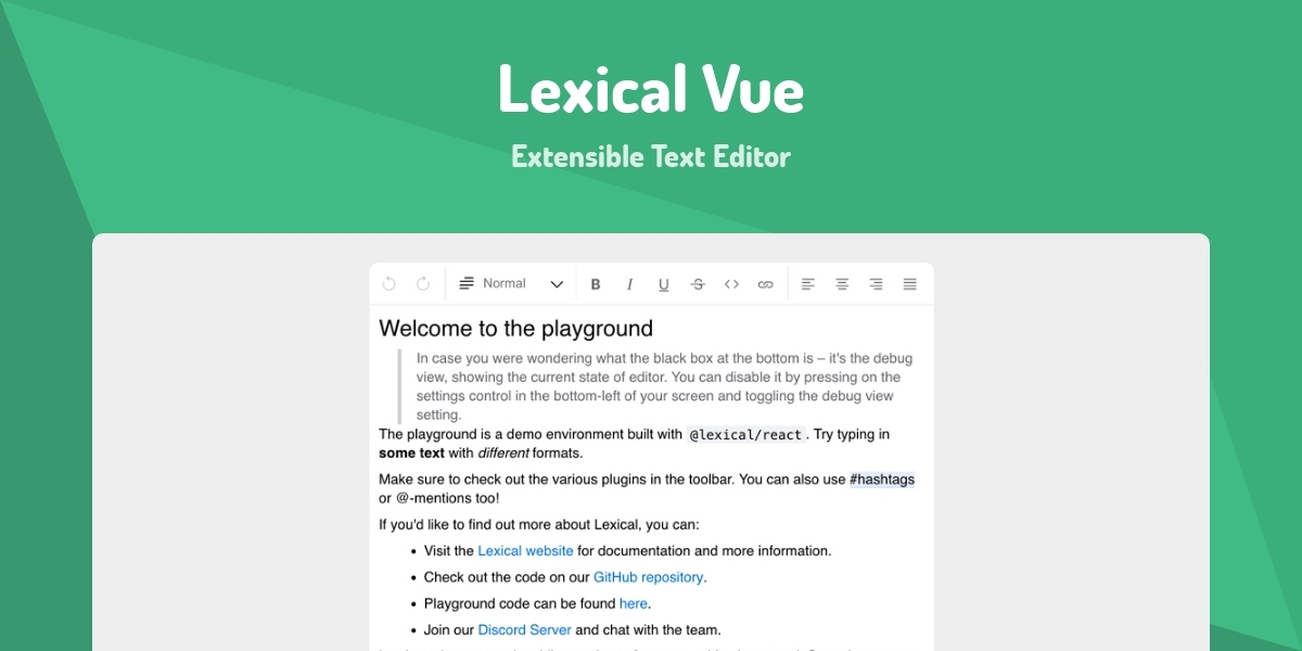 Lexical Vue - Extensible Text Editor - Made with Vue.js