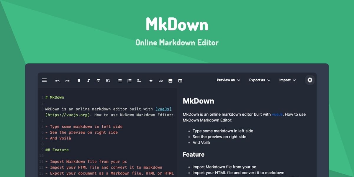MkDown - Online Markdown Editor - Made with Vue.js