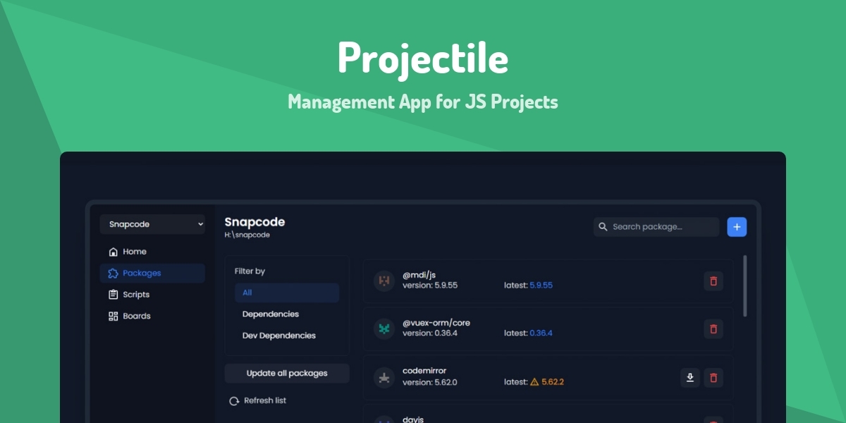 Projectile - Management App for JS Projects - Made with Vue.js