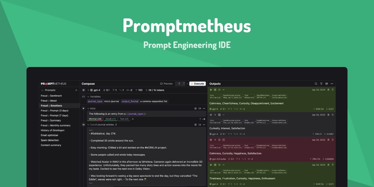 Promptmetheus - Prompt Engineering IDE - Made with Vue.js