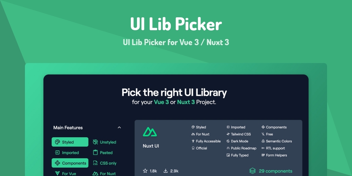 UI Lib Picker - UI Lib Picker for Vue 3 / Nuxt 3 - Made with Vue.js