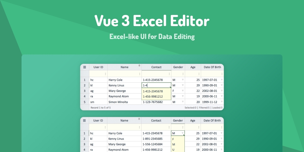 Vue 3 Excel Editor - Excel-like UI for Data Editing - Made with Vue.js