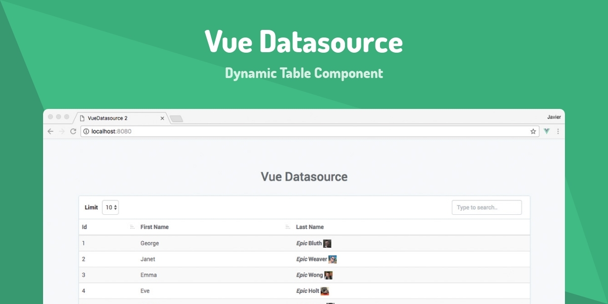 Vue Datasource - Dynamic Table Component - Made with Vue.js