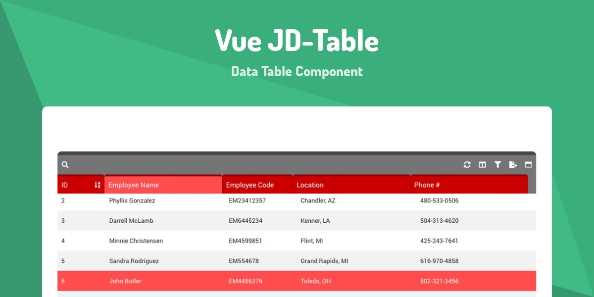 Vue JD-Table - Data Table Component - Made with Vue.js