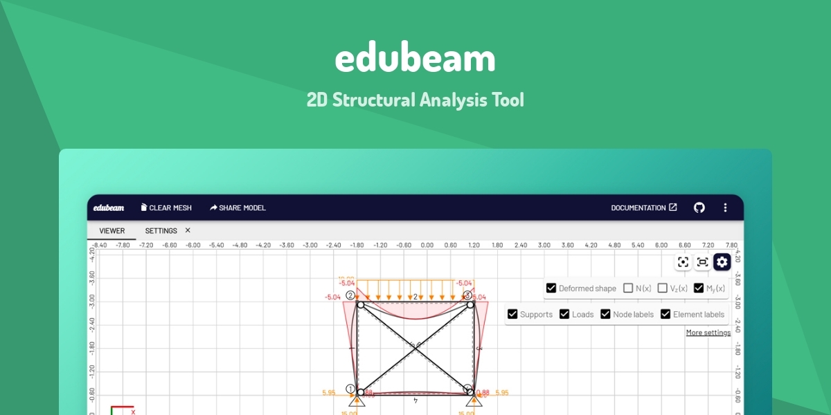 edubeam - 2D Structural Analysis Tool - Made with Vue.js