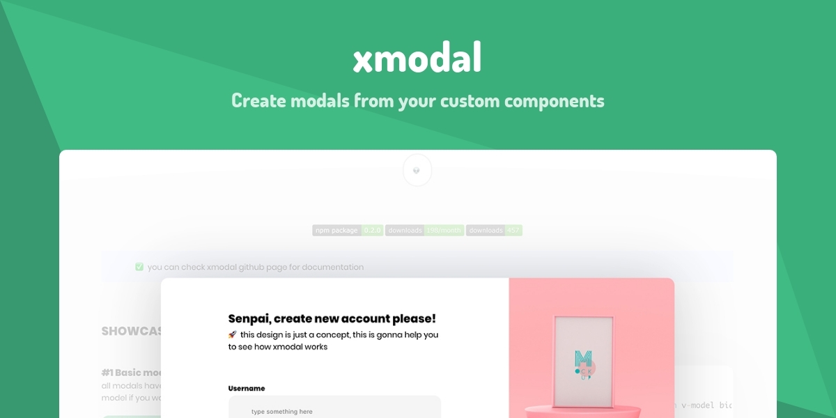 xmodal - Create modals from your custom components - Made with Vue.js
