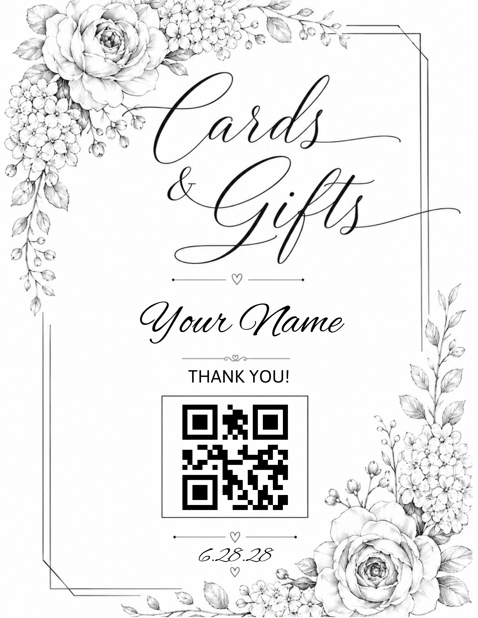 Elegant floral QR sign template preview
