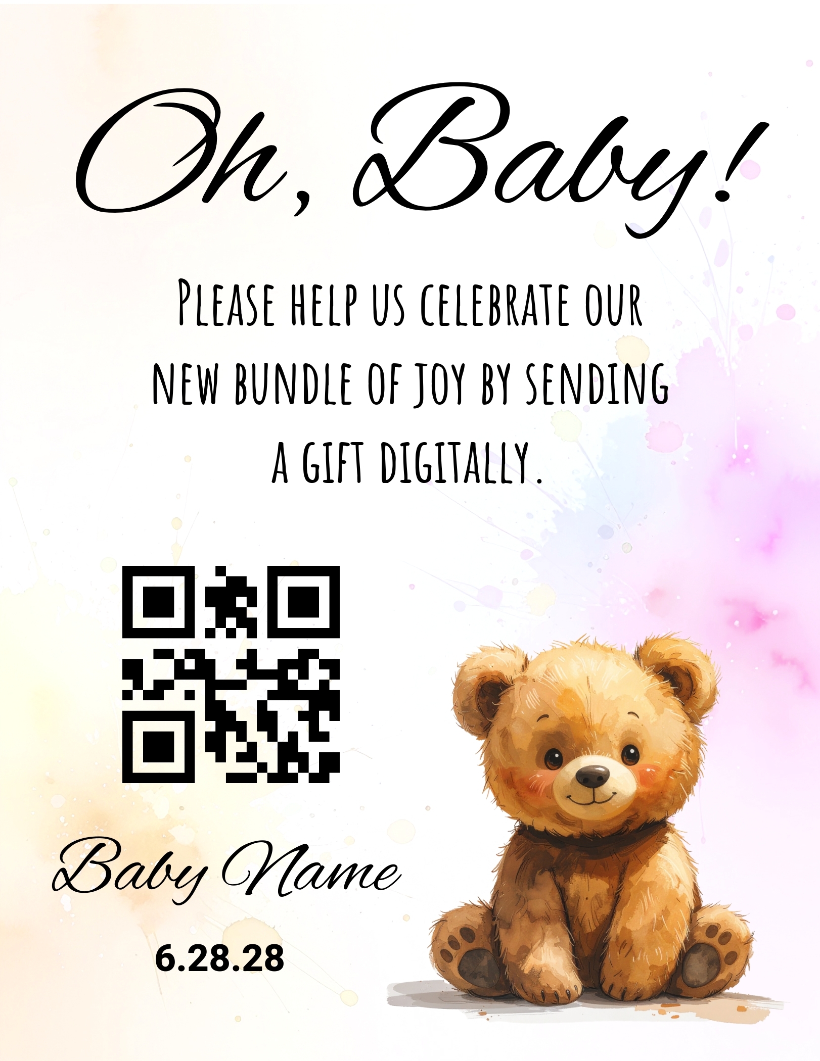 Oh Baby Multicolor 1 QR sign template preview
